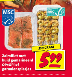 250 www.msc.org zalmfilet huid gemarineerd garnalenspiesjes 