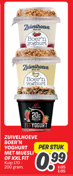  200 zuivelhoeve yoghurt xxl nutrition protein strawberry muesli fit kuip stuk 