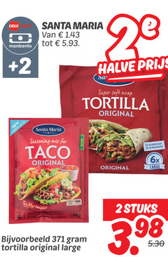  2 deka monbento santa maria new seasoning mix for taco original mild halve super soft wrap tortilla added sugar preservatives 6x large tonight 28gram stuks 