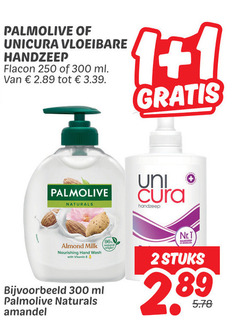  unicura palmolive handzeep 1 2 96 250 300 vloeibare flacon ml naturals almond milk nourishing hand wash with vitamin amandel uni cura nr.1 stuks 