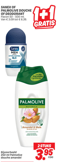  douchegel deodorant 1 2 250 sanex palmolive douche flacon ml men dermo active control 72h anti transpirant anti-perspirant keeps skin healthy with bio degradable ingredients amandel naturals natural origin melk lait moisturising milk stuks 