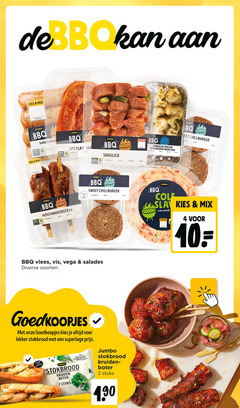  2 4 10 200 mix barbecue jumbo bbq beter leven speklap gebruiken tim gewicht shaslick tuinkruiden knoflook houthakkersteak sweet chili burger vlees vis vega salades soorten stokbrood min oven tip lekke mozzarella voegen bakken kruiden boter stuks sla wortel 