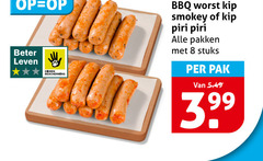  8 beter leven dieren bescherming bbq worst kip smokey piri pakken stuks pak 
