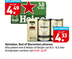  bud warsteiner heineken blikjes bier 6 25 5.99 imported premium beer brewed pack germany pilsener pakken liter varieeren 