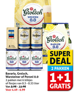  warsteiner grolsch bavaria alcoholvrij bier 1 2 6 9 15 alkoholfrei pilsener brewed pack germany 6x meesterschap weizen 0.0 7 fris peroni pakken blikjes liter citroen radler super deal 
