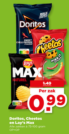  cheetos lays doritos chips zoutjes bold crunch iconic taste sweet chilli pepper flavour nutri score naturel nibbit zak sticks zakken 75-100 