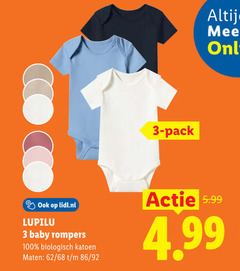  3 100 pack lidl.nl lupilu baby rompers biologisch katoen maten 5.99 