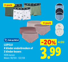  3 4 100 pack lidl.nl lupilu kinder onderbroeken boxers katoen maten 128 3.99 