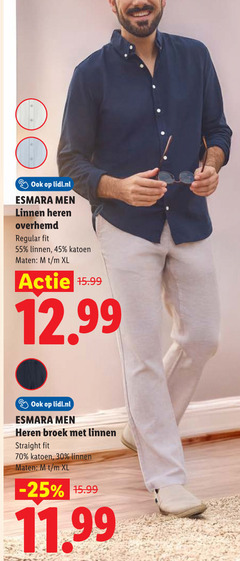  30 45 55 lidl.nl esmara men linnen heren overhemd regular fit katoen maten xl broek straight 
