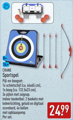  2 4 6 8 10 14 crane sportspel pijl 1x schietschijf ca. cm boog 3x pijlen zuignap indoor basketbal baskets ledverlichting geluid digitaal scorebord 4x ballen opblaaspomp 
