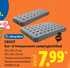 21 22 76 132 183 191 . ook op lidl.nl crivit lidl een- of tweepersoons campingluchtbed x cm   eenpersoons luchtbed tweepersoonsluchtbed     17.99 13.49 7.99 