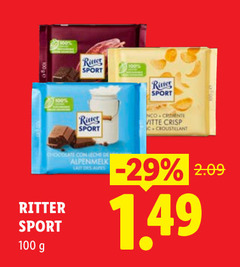  ritter sport chocolade 100 crisp croustillant chocolate leche alpenmelk des 