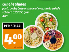  maaltijdsalade lunchsalades pasta pesto caesar salade mozzarella schaal 320 350 kilo v.a. 