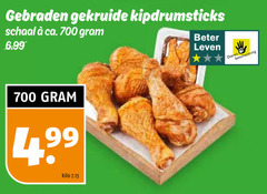  drumsticks 700 gebraden gekruide kipdrumsticks schaal ca. beter leven dieren bescherming kilo 