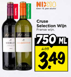  cruse selection rode wijn witte 18 750 soepel fris fruitig nix18 alcohol merlot chardonnay franse ml 
