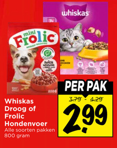  frolic whiskas kattenvoer hondenvoer 100 droog 800g soorten pakken pak 