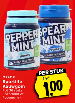  36 mint sportlife sugar free gums kauwgom pot stuks spearmint peppermint pad chewing sans sucres stuk pack 