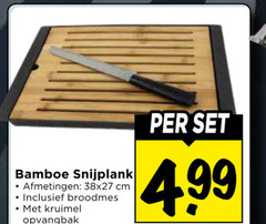  snijplank bamboe 38x27 cm broodmes kruimel opvangbak 