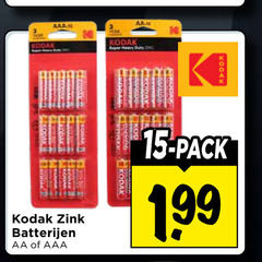  kodak batterijen 11 15 aaa zink aa pack 