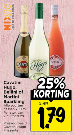  18 25 750 alcohol cavatini hugo bellini martini sparkling soorten flessen ml stuk frizzante 