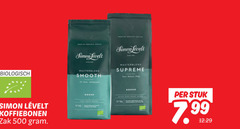  simon levelt koffiebonen 500 biologisch premium organic coffee smooth supreme robuust dark roast bonen stuk zak n95 