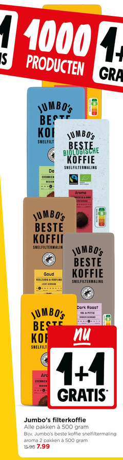  jumbo huismerk koffie 1 2 10 11 12 500 1000 4 nutri score b medium mild regular biologische snelfiltermaling fairtrade landbouw nature goud verfijnd licht gebrand 06 aroma rond forest all dark roast pittig donker filterkoffie pakken 