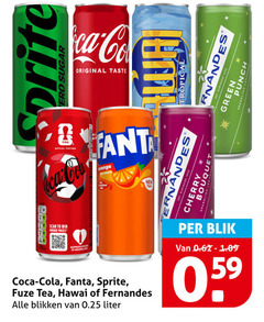  fuze tea fernandes fanta sprite coca-cola ice frisdrank cola sugar fifa official partner orange cherry bouquet co original taste wa tropical green punch scan to win unique prizes geproduceerde nederland coca hawaii blikken 0.25 liter blik 