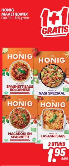  honig maaltijdmix 1 2 1867 pak tafel basis spaghettisaus bolognese boodschappenlijstje achterzijde kruiden nasi macaroni spaghetti lasagnesaus stuks 