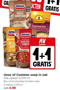  conimex unox soep 1 2 romige champignon ui bieslook eiwitten held klassiek tomaten grof gesneden courgette gehaktballetjes tom licht pittige thaise kippensoep groenten zak zakken ml klassieke 
