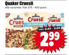 quaker cruesli 450 pak zero sugar added chocolate naturel 