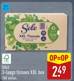  solo tissues 3 180 xxl zachte gemaakt recycled karton duurzaam fsc www.fsc.org box vellen 