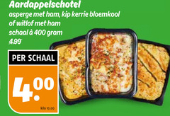  400 aardappelschotel asperge ham kip kerrie bloemkool witlof schaal kilo 