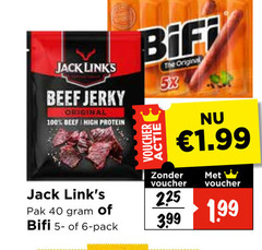  jack links bifi bierworstjes 5 6 40 100 225 beef original high protein voucher pak pack 3.99 
