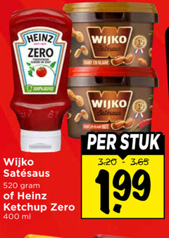  heinz wijko tomatenketchup satesaus 100 400 zero klaar ketchup ml stuk 1 99 