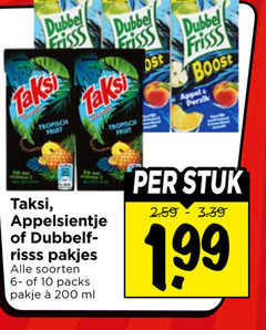  dubbelfrisss appelsientje taksi fruitdrank 10 200 tropisch fruit dubbel frisss boost appel perzik soorten pakje ml stuk 