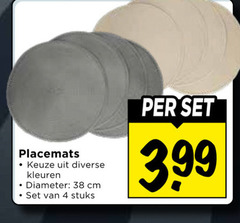  placemats 4 kleuren diameter cm stuks 3.99 