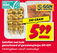  zalmfilet 250 huid gemarineerd garnalenspiesjes woensdag 