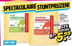  kaas 6 33 120 740 spectaculaire jonge goudse weidemelk jong belegen 740g gemaakt koeien dagen jaar minimaal uur dag nederlandse lopen 3 spa zegels walk kaasstukken stukken 5 99 stuk 