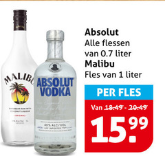  absolut malibu wodka likeur 1 40 vodka caribbean rum with coconut val imported flessen liter fles 