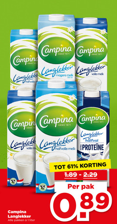  campina melk 1 anno halfvolle vet volle langlekker halfvol pakken liter pak 