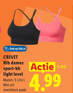  sport bh lidl.nl crivit rib dames light level maten l pads 5.99 