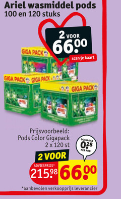  ariel wasmiddel 2 100 120 stuks giga pack scan kaart color gigapack pod 