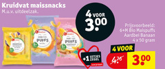  4 6 8 50 300 kruidvat maissnacks uitdeelzak puffs 1 uitjes zegel scan kaart bio aardbei banaan 