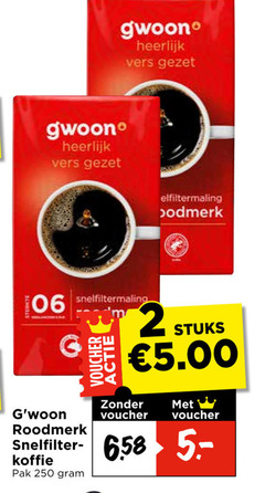  gwoon koffie 25 250 vers roodmerk 06 stuks snelfilter pak voucher 