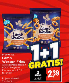  1 new lamb weston diepvries ziggy fries soorten zakken zak twisters twister stuks 