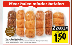 2 6 minder bakkerij verse zachte bollen witte bruine fijn volkoren meergranenbollen sesambollen puntjes zak stuks zakken 1 50 
