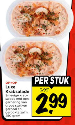  250 luxe krabsalade krab salade garnering grove stukken garnaal gerookte zalm stuk 3.99 2 99 