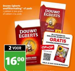  douwe egberts koffiepads koffie 2 500 snelfiltermaling pads pakken zakken ester aroma d.e. snelfilter bonen joure roma rood rond meld 