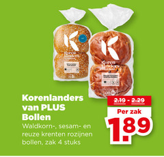  4 koren korenlanders bollen waldkorn-bollen sesam krenten rozijnen zak stuks 