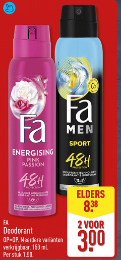  fa deodorant 2 150 300 energising pink passion protection longue lasting freshness tea rose scent parfum thee la with antibacterial effect salts men sport coolfresh technology bodyspray elders meerdere ml stuk 